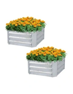 SOGA 2X 90cm Square Galvanised Raised Garden Bed Vegetable Herb Flower Outdoor Planter Box