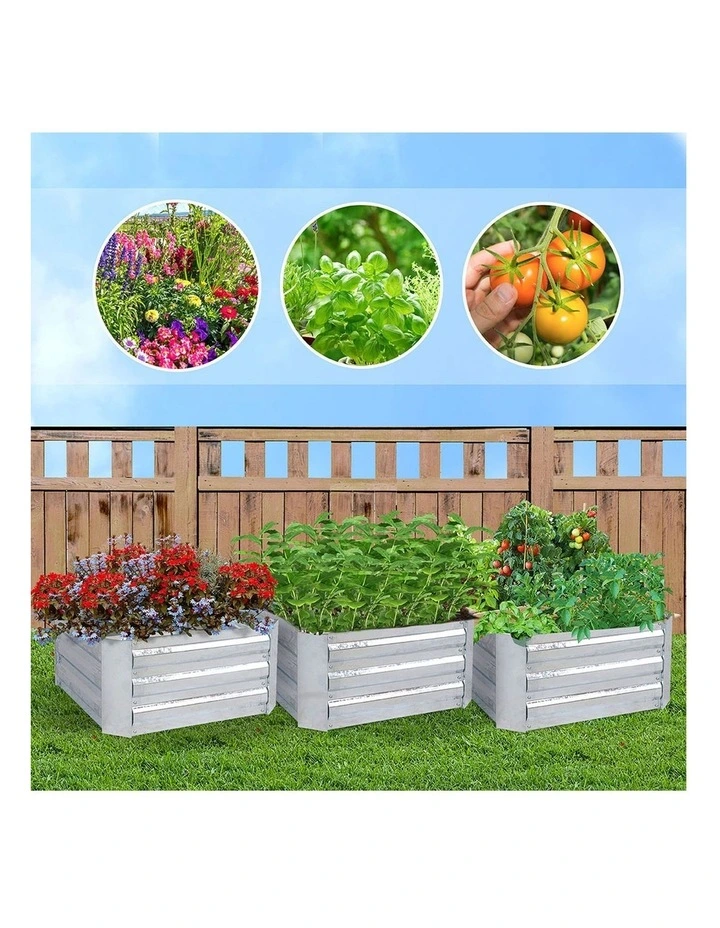 SOGA 2X 90cm Square Galvanised Raised Garden Bed Vegetable Herb Flower Outdoor Planter Box image 3