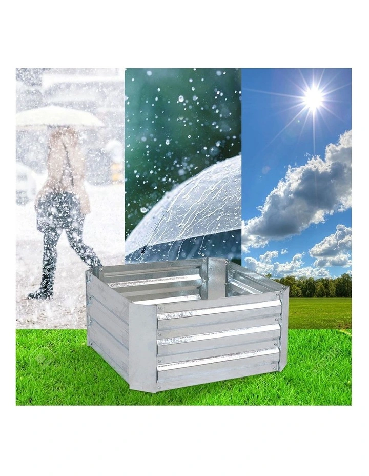SOGA 2X 90cm Square Galvanised Raised Garden Bed Vegetable Herb Flower Outdoor Planter Box image 5