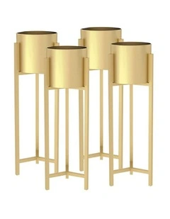 SOGA 4X 75cm Gold Metal Plant Stand with Flower Pot Holder Corner Shelving Rack Indoor Display