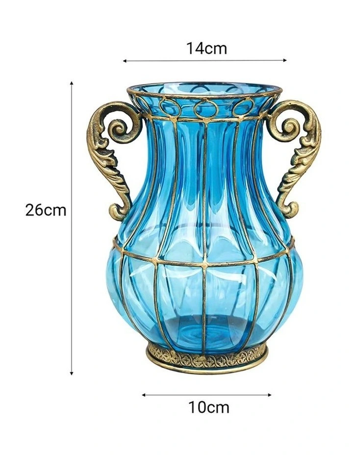 SOGA Blue Glass Vase with 4 Bunches 11-Head Silk Rose Decor Set image 7