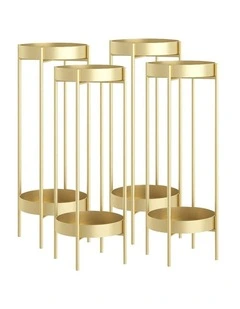 SOGA 4X 2 Layer 80cm Gold Metal Plant Stand Flower Pot Holder Corner Shelving Rack Indoor Display