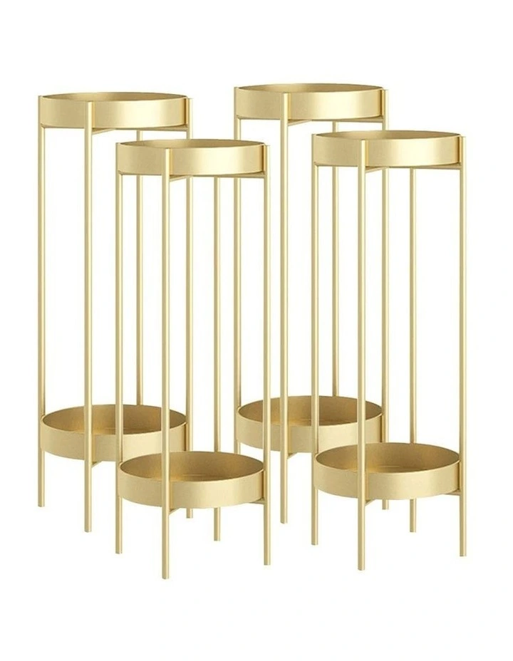 SOGA 4X 2 Layer 80cm Gold Metal Plant Stand Flower Pot Holder Corner Shelving Rack Indoor Display image 1