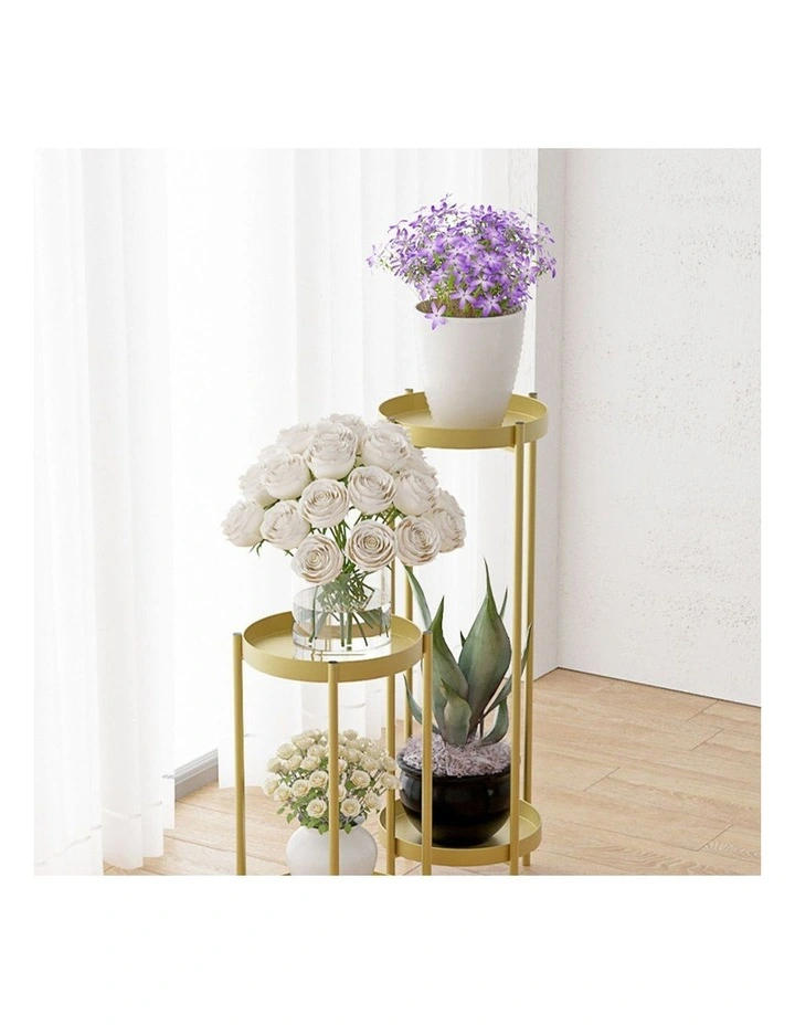 SOGA 4X 2 Layer 80cm Gold Metal Plant Stand Flower Pot Holder Corner Shelving Rack Indoor Display image 3