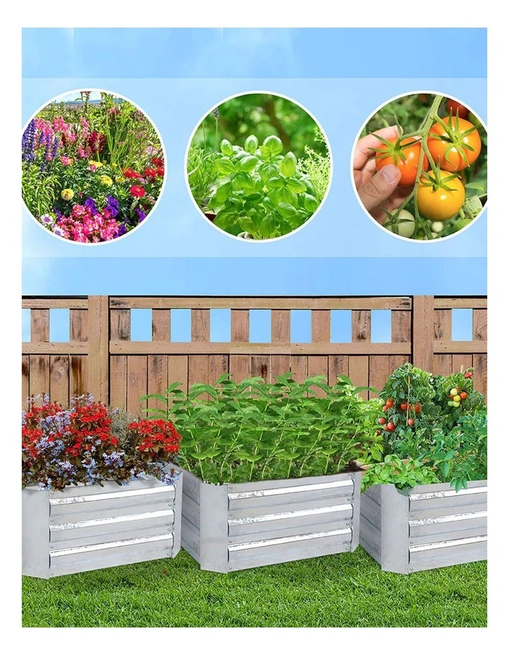 SOGA 90cm Square Galvanised Raised Garden Bed Vegetable Herb Flower Outdoor Planter Box image 3