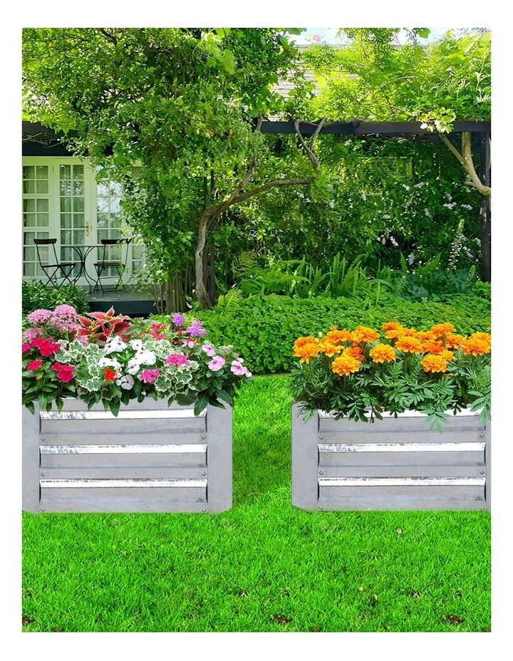 SOGA 90cm Square Galvanised Raised Garden Bed Vegetable Herb Flower Outdoor Planter Box image 4