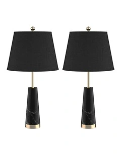 SOGA 2 Pack 68cm Black Marble Table Lamps with Cone Bases