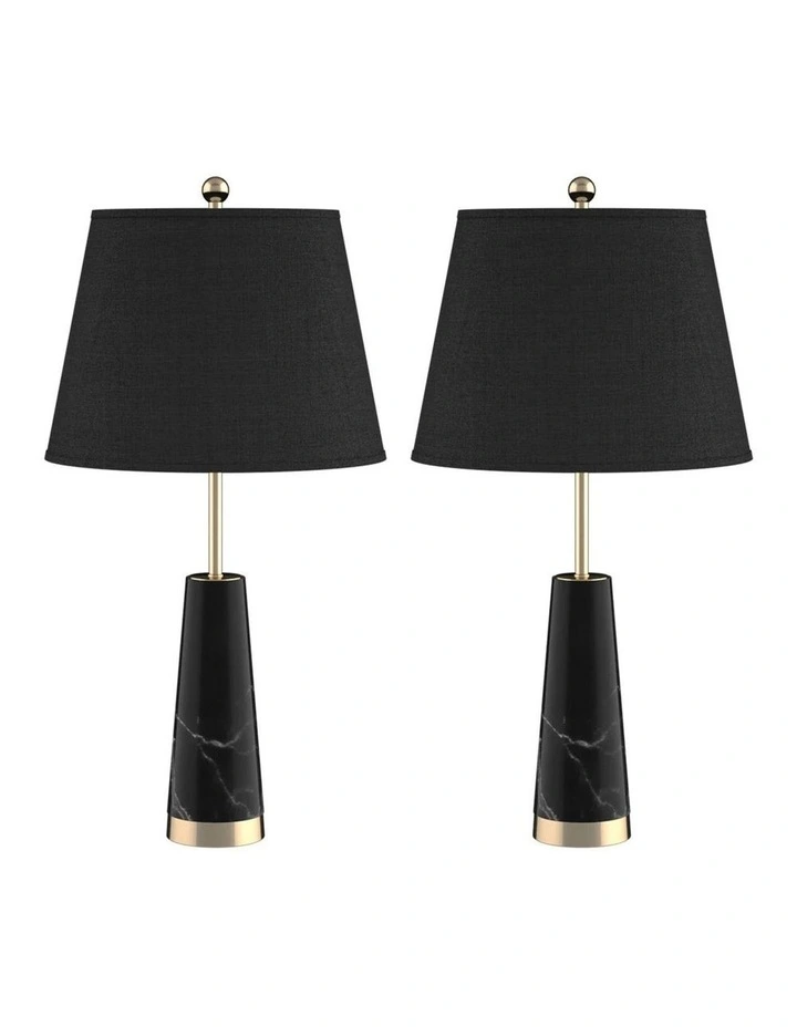 SOGA 2 Pack 68cm Black Marble Table Lamps with Cone Bases image 1