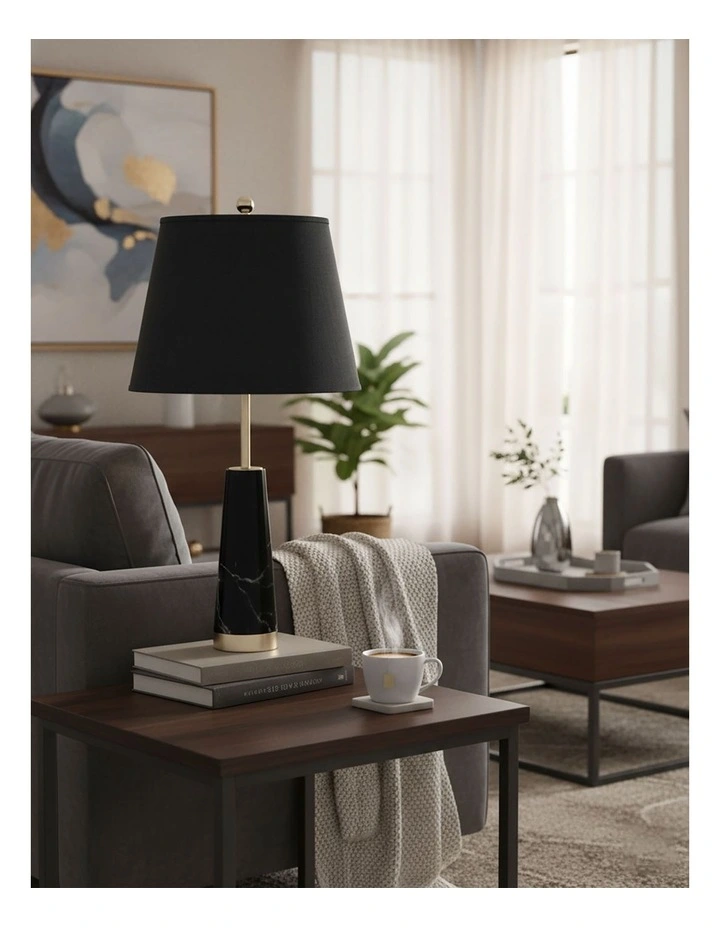 SOGA 2 Pack 68cm Black Marble Table Lamps with Cone Bases image 2