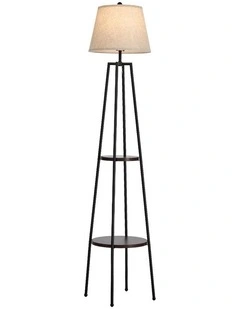 Oikiture Floor Lamps Fabric Shade Standing Lamp with Display Shelf
