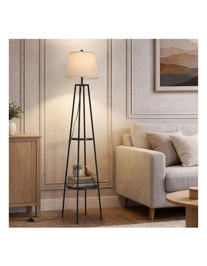 Oikiture Floor Lamps Fabric Shade Standing Lamp with Display Shelf image 4