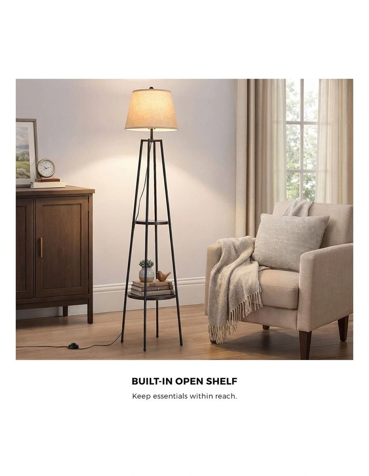 Oikiture Floor Lamps Fabric Shade Standing Lamp with Display Shelf image 5