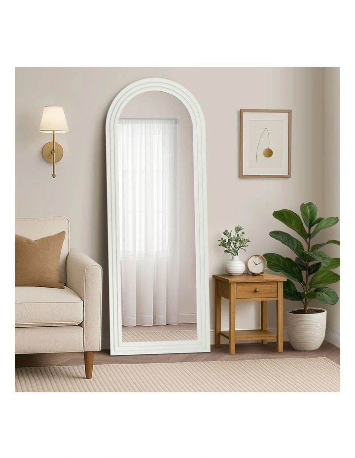 Oikiture Full Length Arch Mirror 165x60cm White Wood Wall Mounted Home Decor image 4