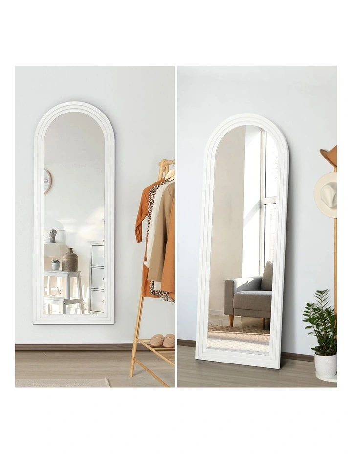 Oikiture Full Length Arch Mirror 165x60cm White Wood Wall Mounted Home Decor image 6