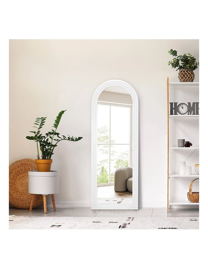 Oikiture Full Length Arch Mirror 165x60cm White Wood Wall Mounted Home Decor image 7