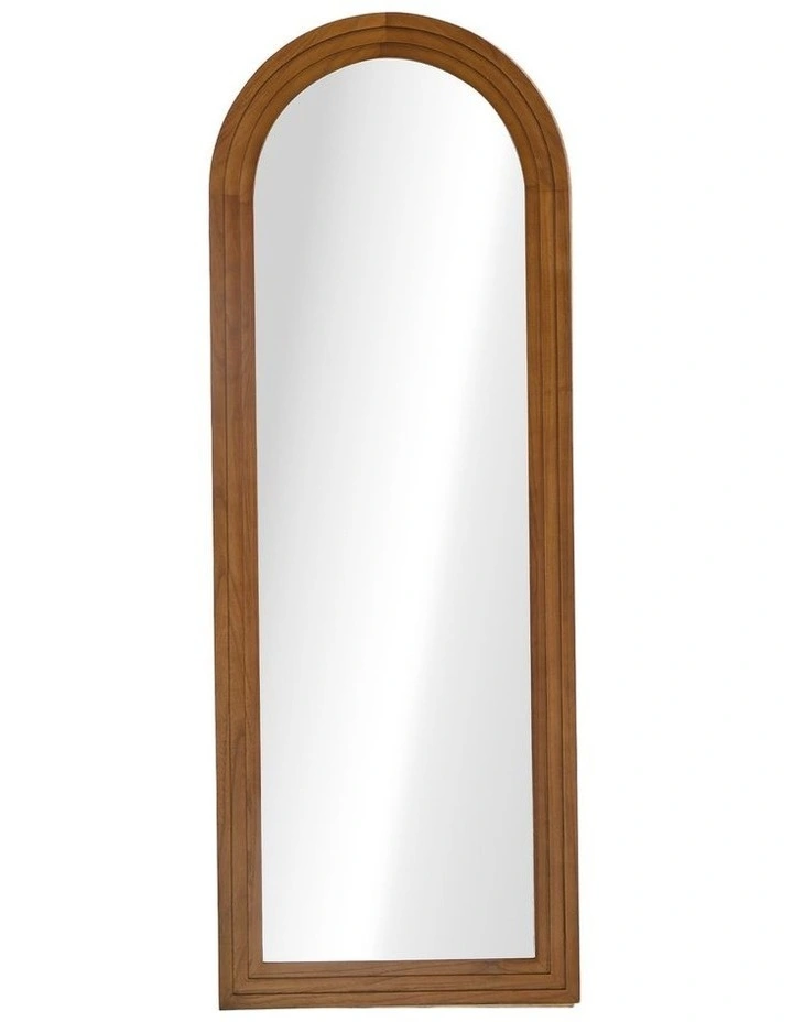 Oikiture Full Length Arch Mirror 165x60cm Walnut Wood Wall Mounted Home Decor image 2