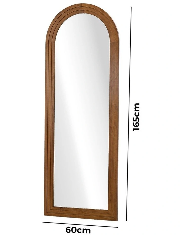 Oikiture Full Length Arch Mirror 165x60cm Walnut Wood Wall Mounted Home Decor image 3