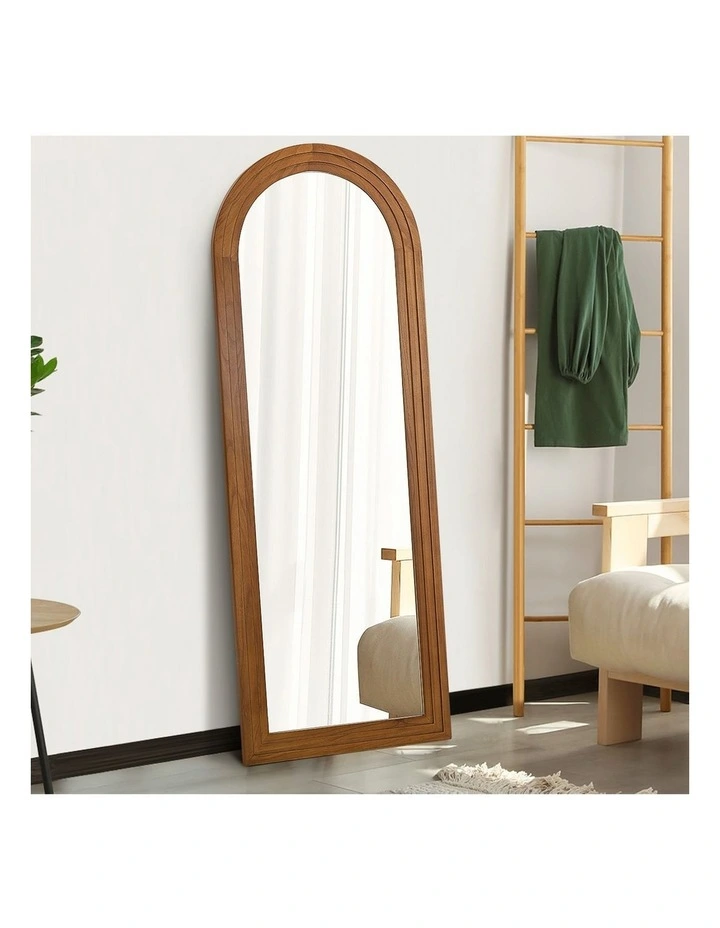Oikiture Full Length Arch Mirror 165x60cm Walnut Wood Wall Mounted Home Decor image 5