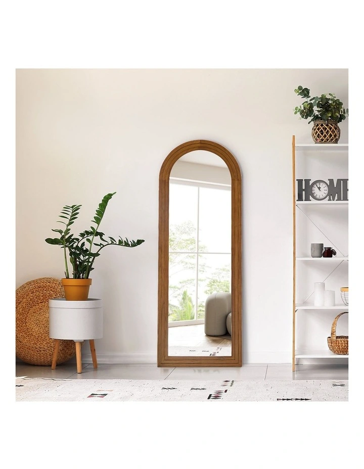 Oikiture Full Length Arch Mirror 165x60cm Walnut Wood Wall Mounted Home Decor image 7