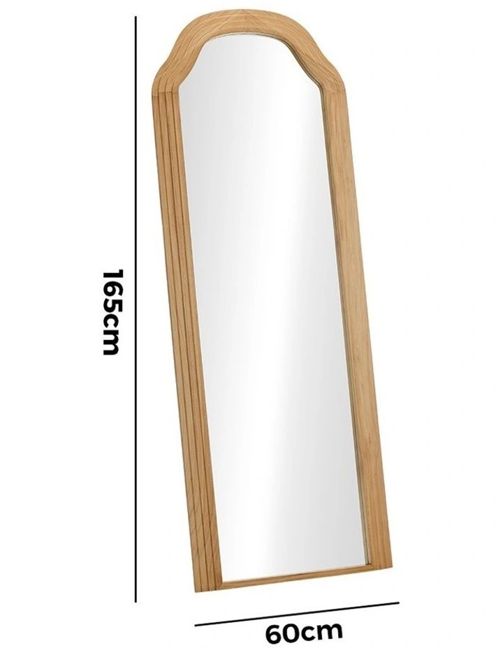 Oikiture Full Length Mirror Floor Makeup Mirrors 165x60cm Natural Wood Bedroom image 3