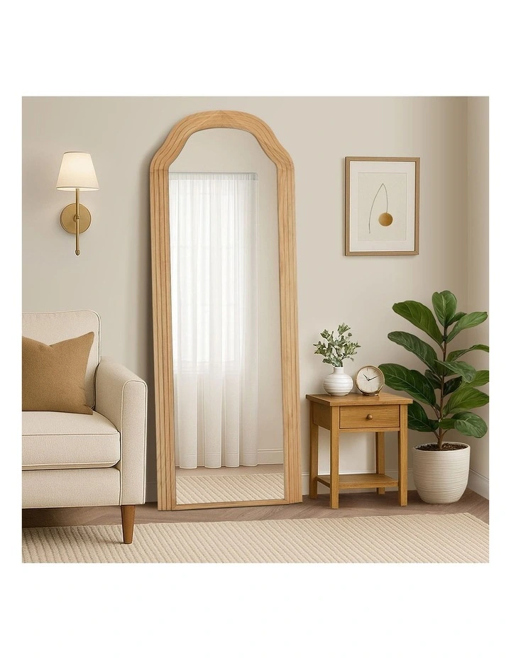 Oikiture Full Length Mirror Floor Makeup Mirrors 165x60cm Natural Wood Bedroom image 4