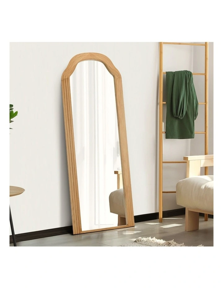 Oikiture Full Length Mirror Floor Makeup Mirrors 165x60cm Natural Wood Bedroom image 5