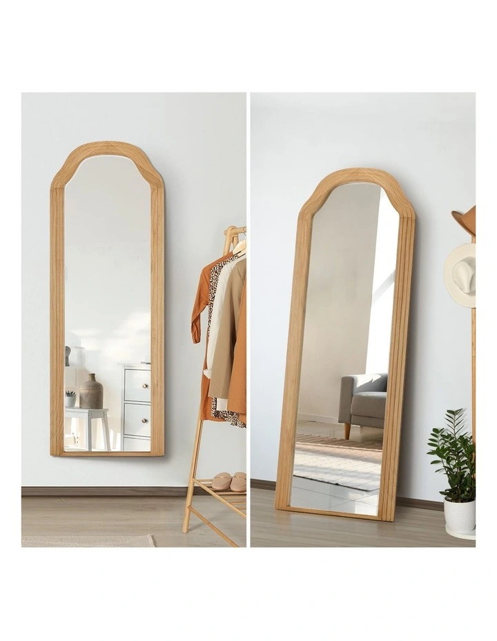 Oikiture Full Length Mirror Floor Makeup Mirrors 165x60cm Natural Wood Bedroom image 6