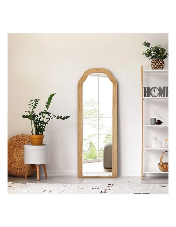 Oikiture Full Length Mirror Floor Makeup Mirrors 165x60cm Natural Wood Bedroom image 7