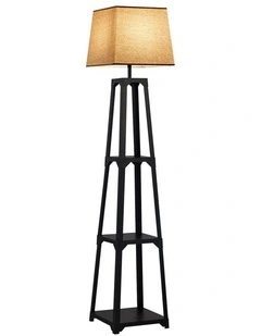 Oikiture Floor Lamps Fabric Shade Reading Light with Display Shelf