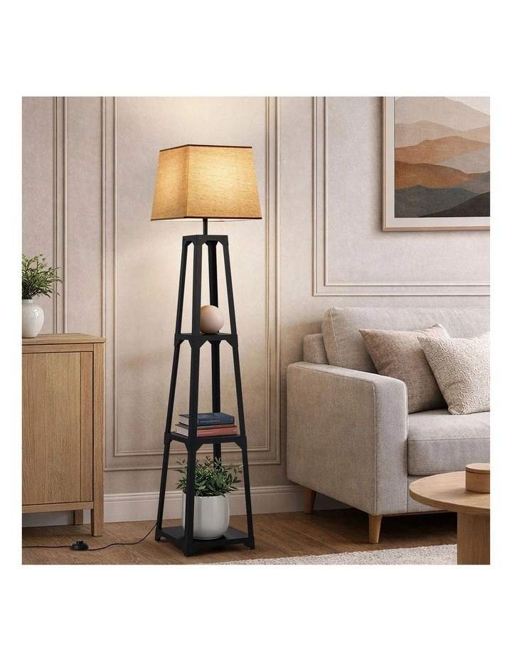 Oikiture Floor Lamps Fabric Shade Reading Light with Display Shelf image 4