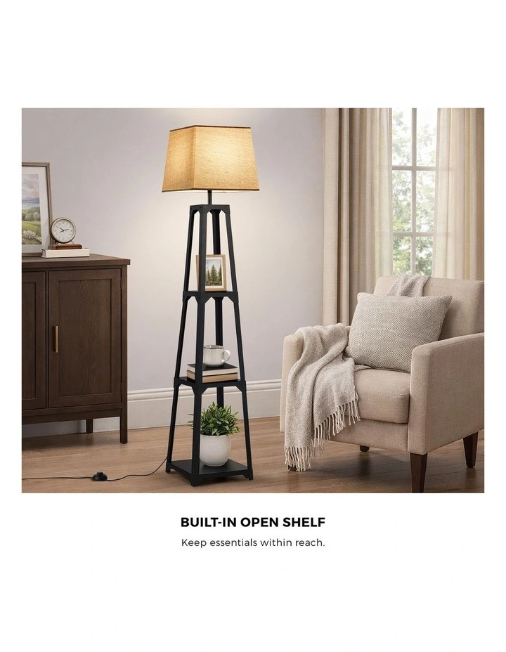 Oikiture Floor Lamps Fabric Shade Reading Light with Display Shelf image 5