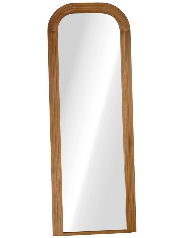 Oikiture Full Length Arch Mirror 165x60cm Walnut Wood Top Rounded Corner Bedroom image 1