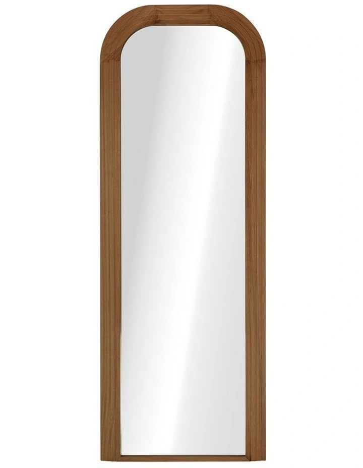 Oikiture Full Length Arch Mirror 165x60cm Walnut Wood Top Rounded Corner Bedroom image 2