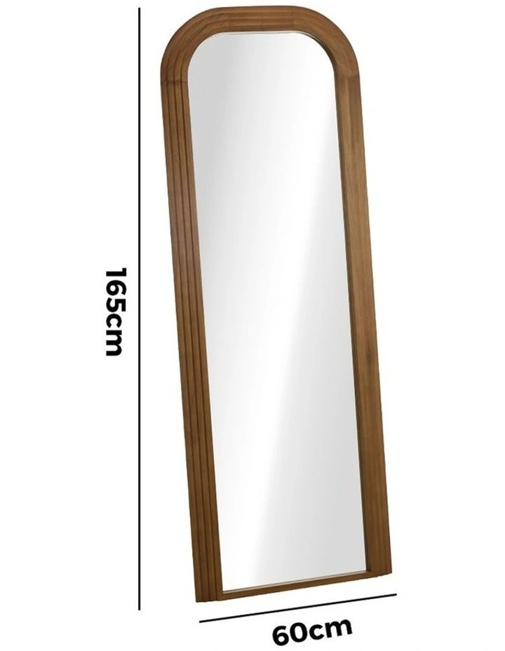 Oikiture Full Length Arch Mirror 165x60cm Walnut Wood Top Rounded Corner Bedroom image 3