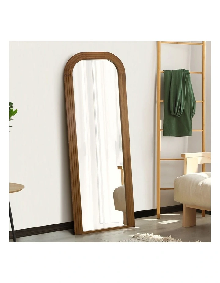 Oikiture Full Length Arch Mirror 165x60cm Walnut Wood Top Rounded Corner Bedroom image 5