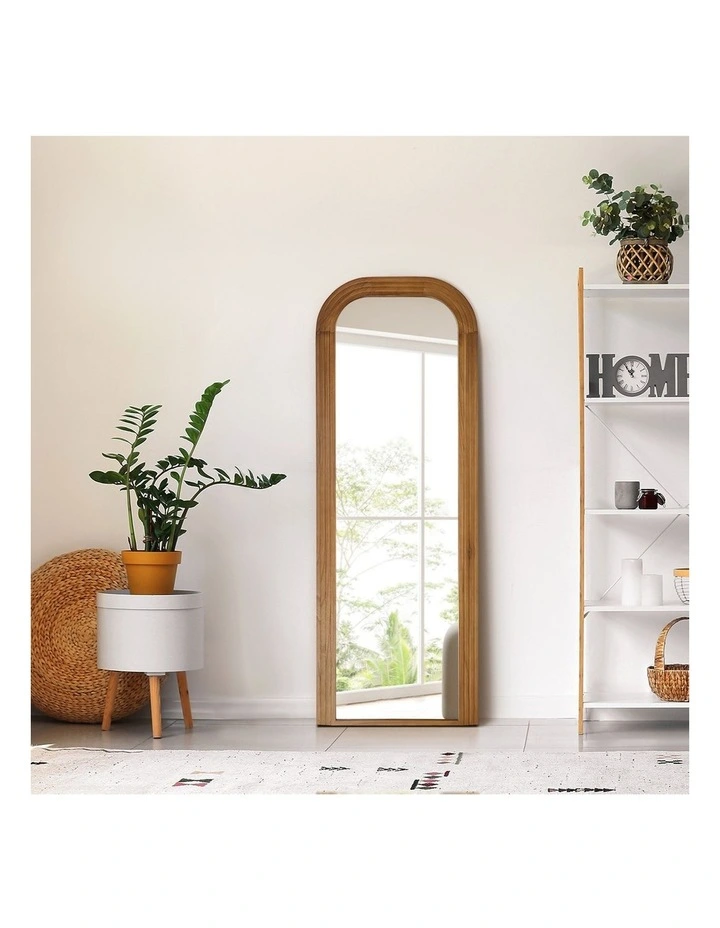 Oikiture Full Length Arch Mirror 165x60cm Walnut Wood Top Rounded Corner Bedroom image 7
