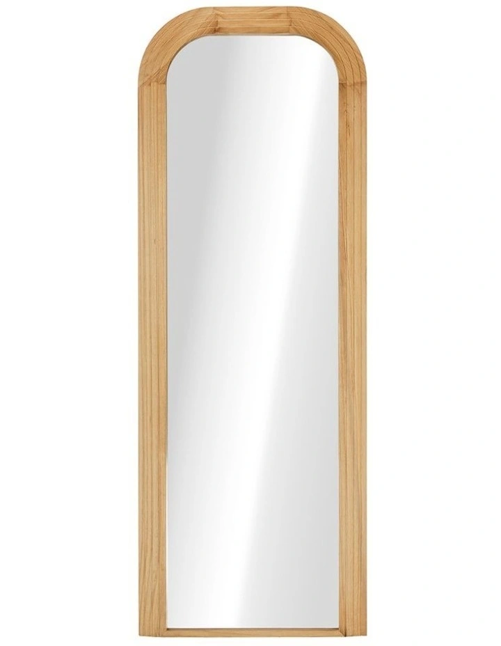 Oikiture Full Length Arch Mirror 165x60cm Natural Wood Top Round Corner Bedroom image 2
