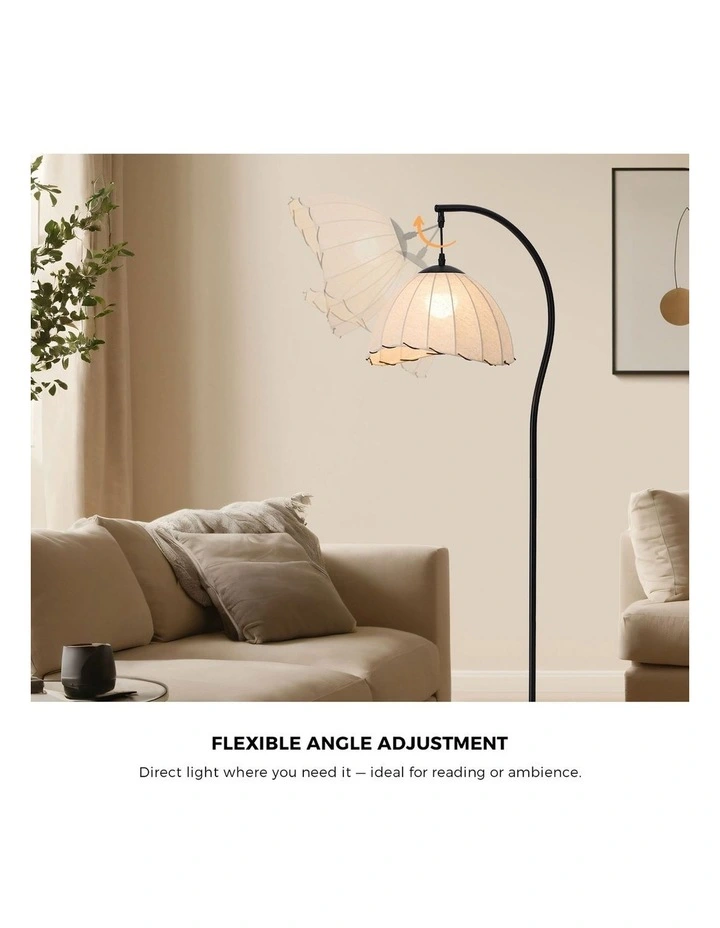 Oikiture Retro Floor Lamps Standing Lamp Fabric Shape Metal Frame image 5