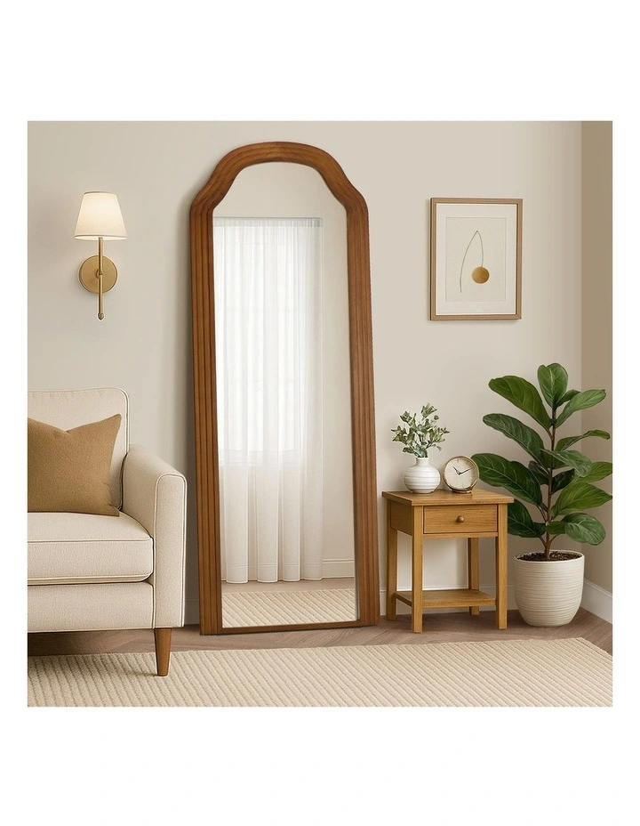 Oikiture Full Length Mirror Floor Makeup Mirrors 165x60cm Walnut Wood Bedroom image 4