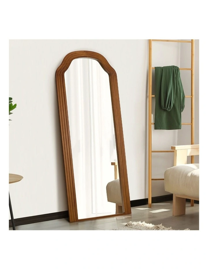 Oikiture Full Length Mirror Floor Makeup Mirrors 165x60cm Walnut Wood Bedroom image 5