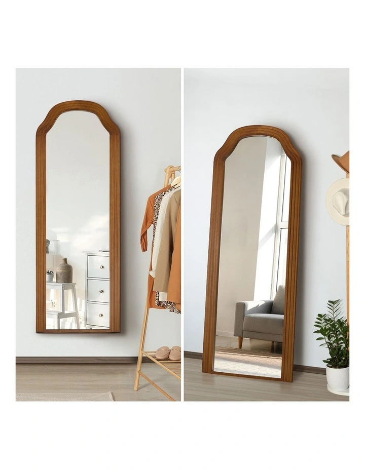 Oikiture Full Length Mirror Floor Makeup Mirrors 165x60cm Walnut Wood Bedroom image 6