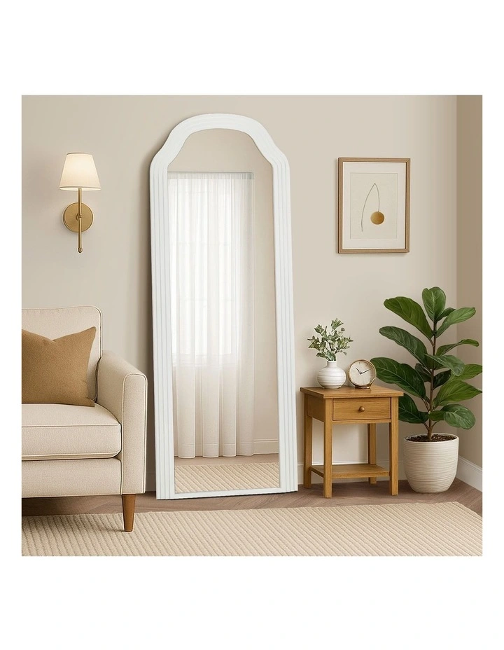Oikiture Full Length Mirror Floor Makeup Mirrors 165x60cm White Wood Bedroom image 4