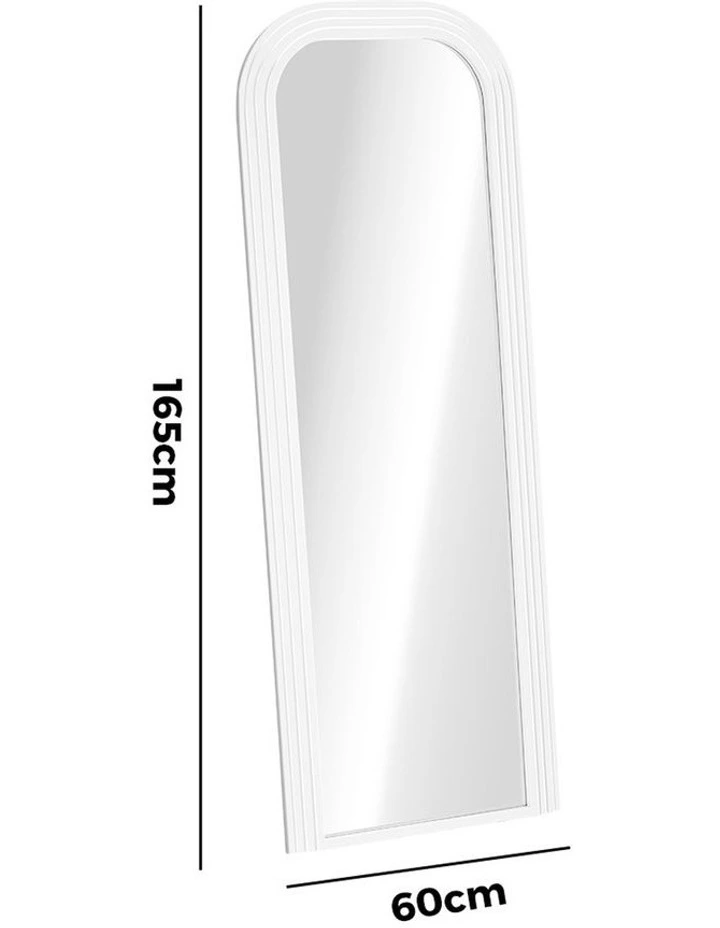 Oikiture Full Length Arch Mirror 165x60cm White Wood Top Rounded Corner Bedroom image 3