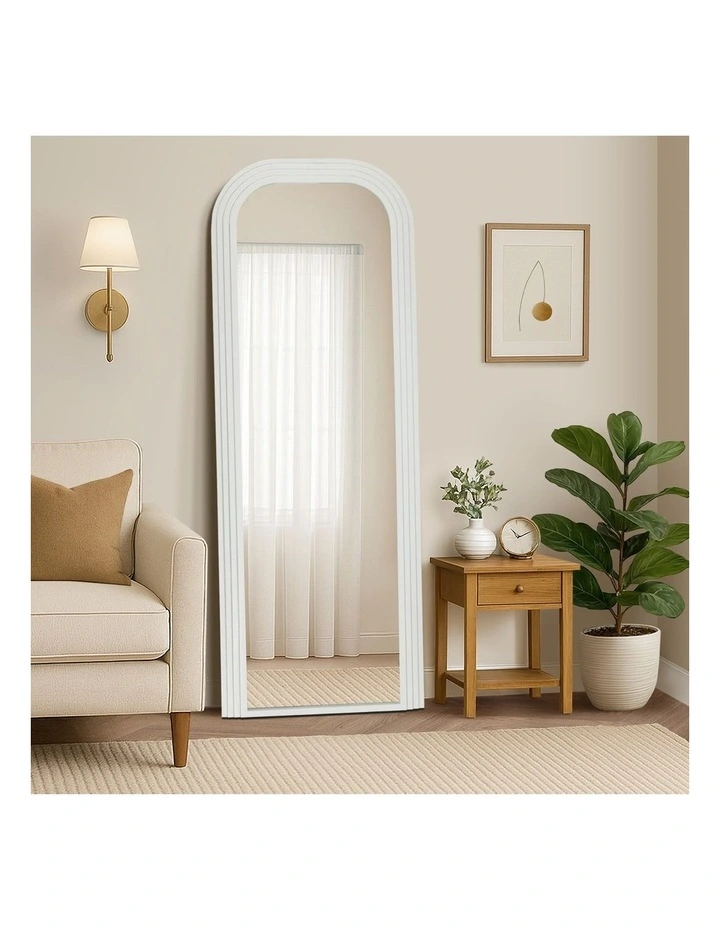 Oikiture Full Length Arch Mirror 165x60cm White Wood Top Rounded Corner Bedroom image 4
