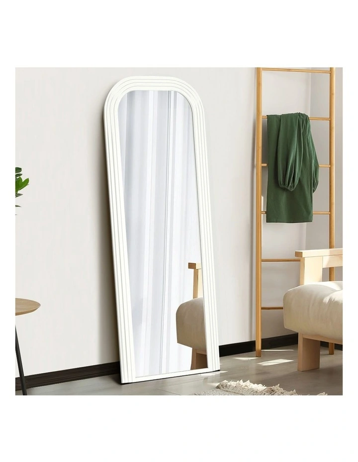 Oikiture Full Length Arch Mirror 165x60cm White Wood Top Rounded Corner Bedroom image 5