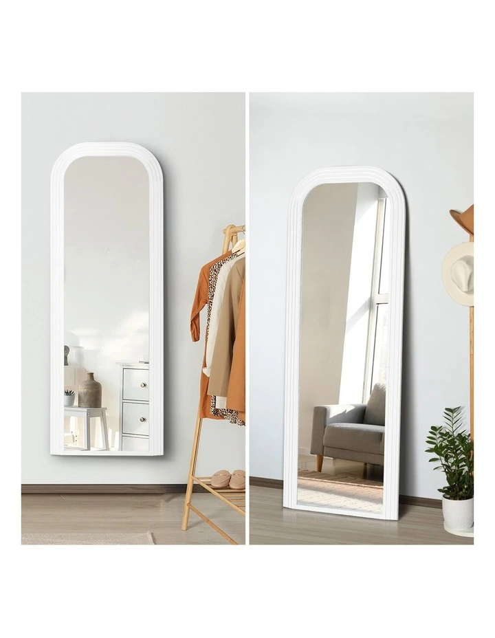 Oikiture Full Length Arch Mirror 165x60cm White Wood Top Rounded Corner Bedroom image 6