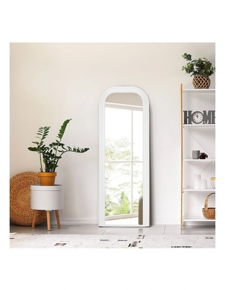 Oikiture Full Length Arch Mirror 165x60cm White Wood Top Rounded Corner Bedroom image 7