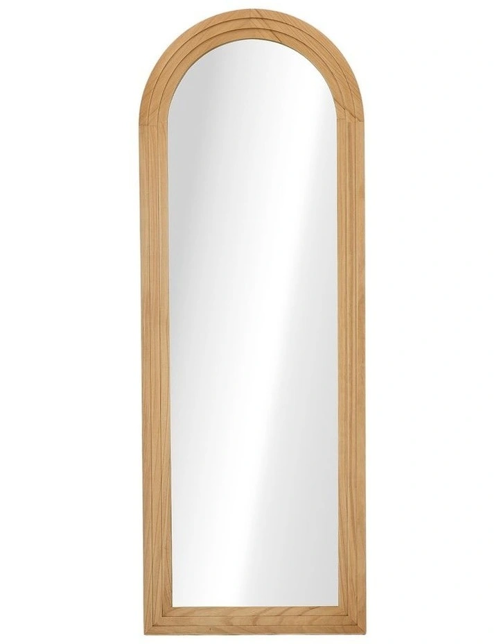 Oikiture Full Length Arch Mirror 165x60cm Natural Wood Wall Mounted Home Decor image 2