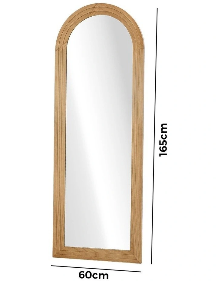 Oikiture Full Length Arch Mirror 165x60cm Natural Wood Wall Mounted Home Decor image 3