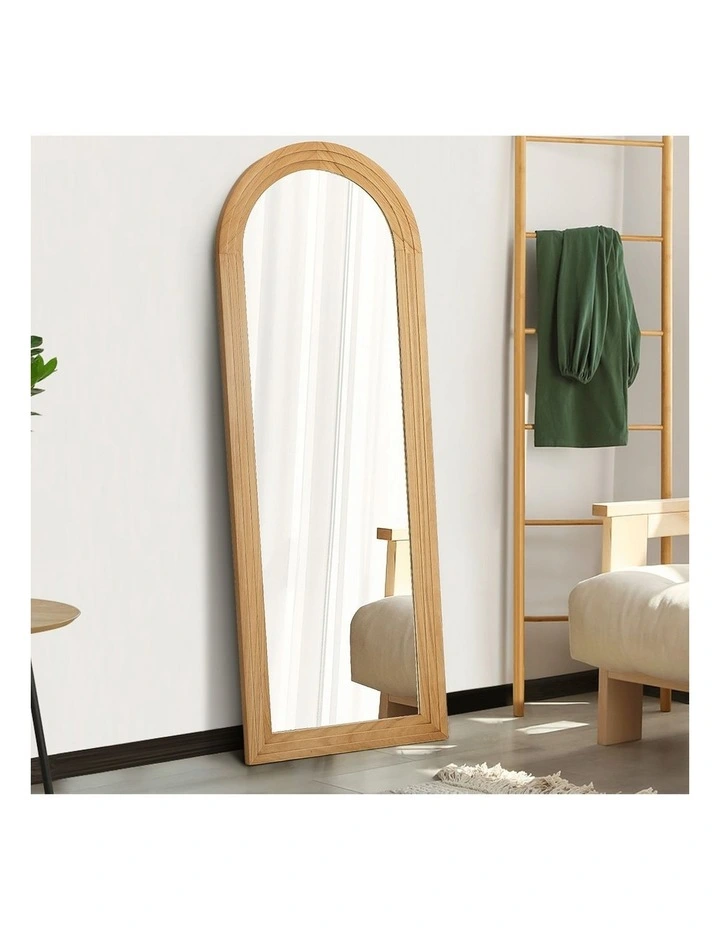 Oikiture Full Length Arch Mirror 165x60cm Natural Wood Wall Mounted Home Decor image 5